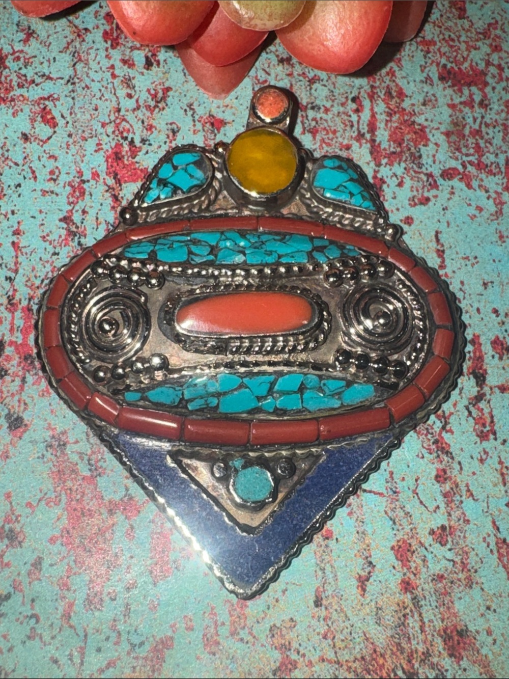 Tibetan Turquoise & Coral Pendant